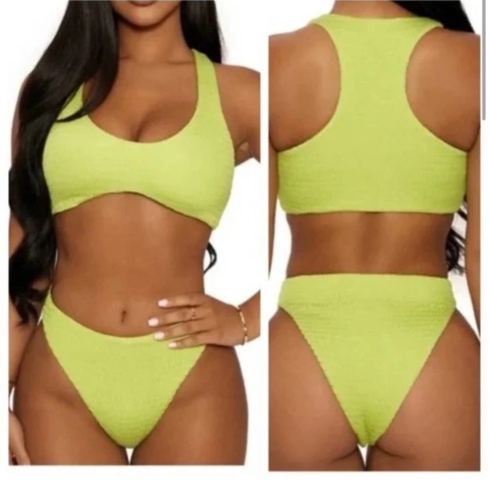 Naked Wardrobe Swim Lime Smocked 2 Pc Bikini Set Size M